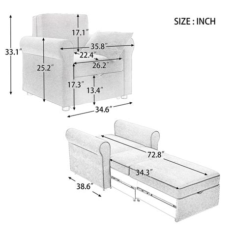 Homrest Sofa Bed Convertible Sleeper Chair Bed With Storage