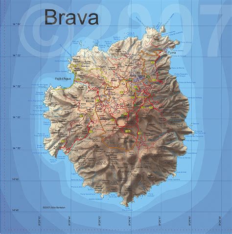 Map of Brava - Cape Verde: the island of the volcano for hiking and ...