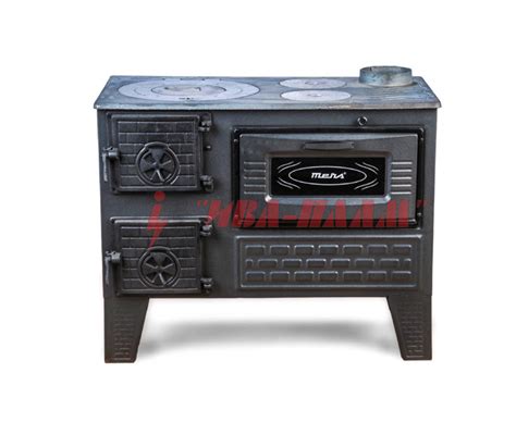 Готварска печка на твърдо гориво – 7kW – Чугунен плот – Черна ламарина ...