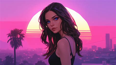 Synthwave Girl Sunset 4k 3080j Wallpaper Pc Desktop