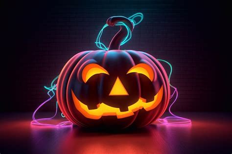 Premium AI Image | Halloween pumpkin with neon lights Halloween decor