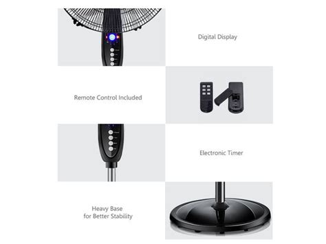 16'' Adjustable Oscillating Pedestal Fan Remote Control Black | StackSocial