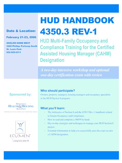 Fillable Online Leadingagemn HUD HANDBOOK Date Location 43503 REV 1 Fax