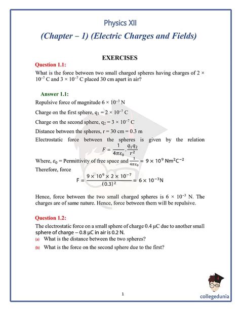 Ncert Solutions For Class 12 Physics Chapter 1 Electric Charges And Fields