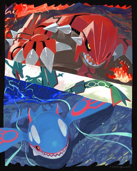 Rayquaza Kyogre And Groudon Pokemon Drawn By Kochi I Danbooru