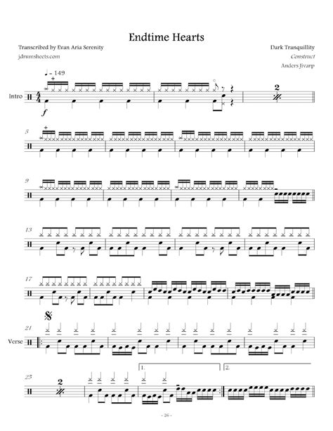 Dark Tranquillity Endtime Hearts Drum Sheet Music Jds Dark