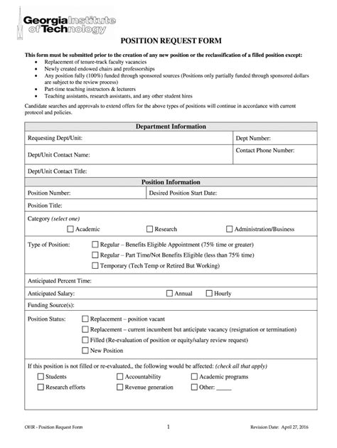 Fillable Online Ohr Gatech This Form Must Be Submitted Prior To The