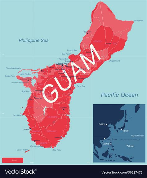 Guam Detailed Editable Map Royalty Free Vector Image