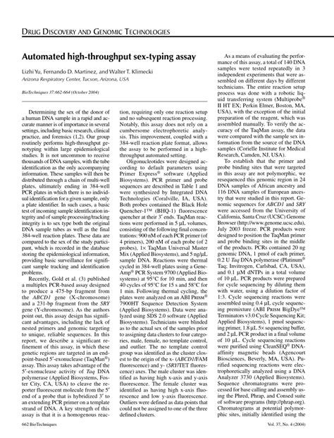 Pdf Automated High Throughput Sex Typing Assay