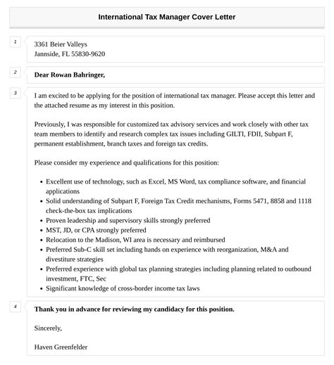 International Tax Manager Cover Letter Velvet Jobs