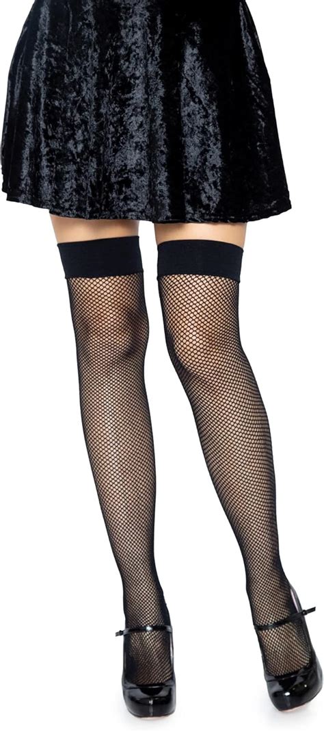 Leg Avenue Women S Nylon Fishnet Thigh High Stockings Black One Size