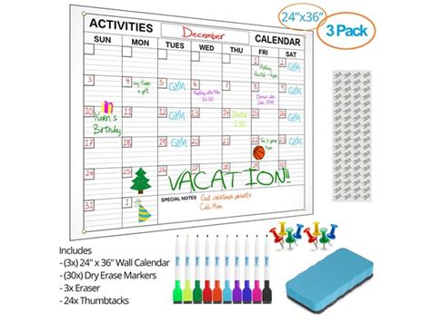 24x36in Dry Erase Wall Calendar - 3 Pack