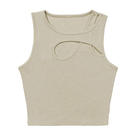 Munlar Womens Sexy Vest Khaki Summer Hollow Out Open Umbilical Camisole Sleeveless Tank Tops