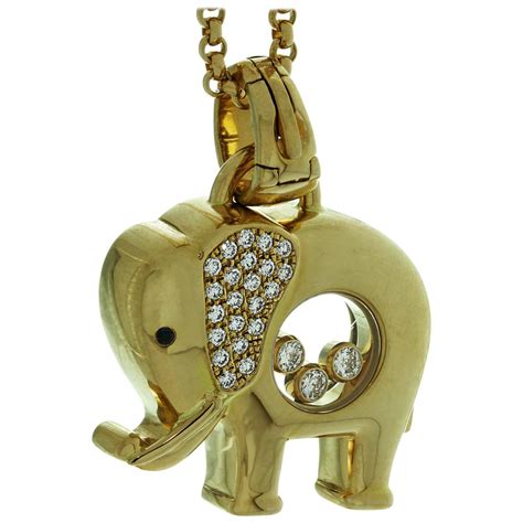 1990s Chopard Happy Diamond Medium Gold Elephant Pendant Necklace For