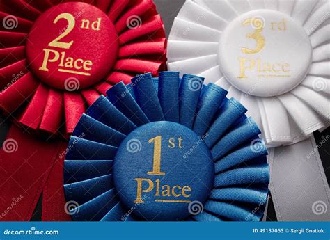 1st 2nd And 3rd Place Pleated Ribbon Rosettes Stock Image Image Of