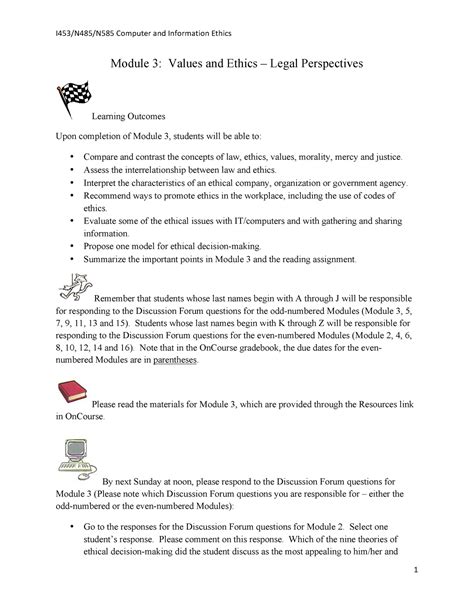 Module 3 - ठ⃚ 1ठ⃚ Module 3: Values and Ethics – Legal Perspectives