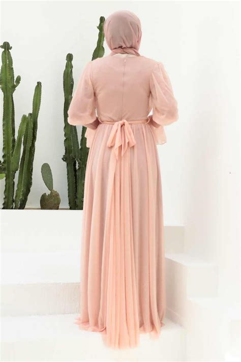 Neva Style Salmon Pink Turkish Hijab Bridesmaid Dress 5367smn