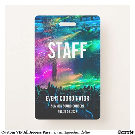 Custom Vip All Access Pass Concert Badge Staff Badge Zazzle Concert Badge Concert Event