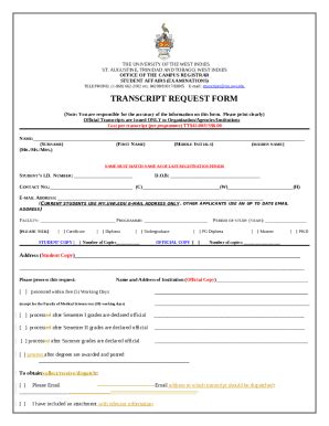 TRANSCRIPT REQUEST UWI St Augustine Sta Uwi Doc Template PdfFiller