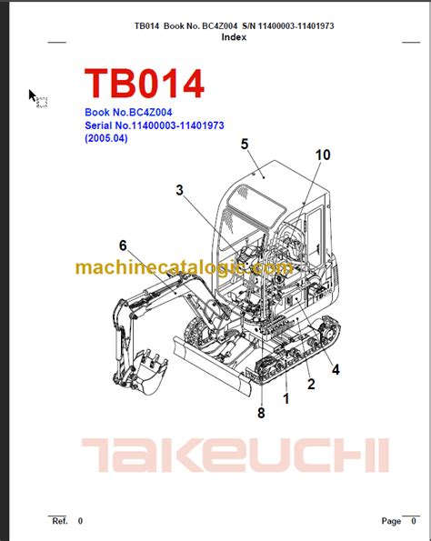 TAKEUCHI TB014 Compact Excavator Parts Manual Machine Catalogic