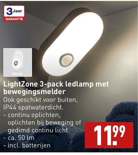 LightZone 3 Pack Ledlamp Met Bewegingsmelder Aanbieding Bij ALDI