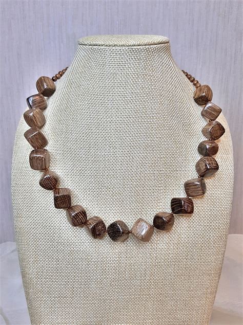 Wooden Bead Necklace Brown Necklace Chunky Wood Necklace Etsy