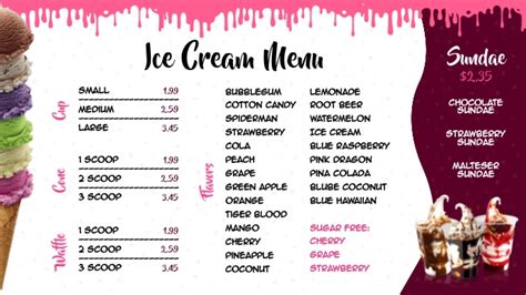 Copy Of Ice Cream And Sundaes Digital Menu Postermywall