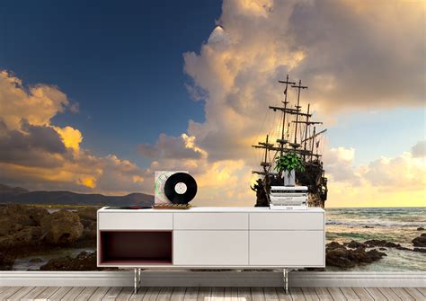 Pirate Ship Wall Mural Wallpaper Wall Art Peel And Stick Self Etsy Uk