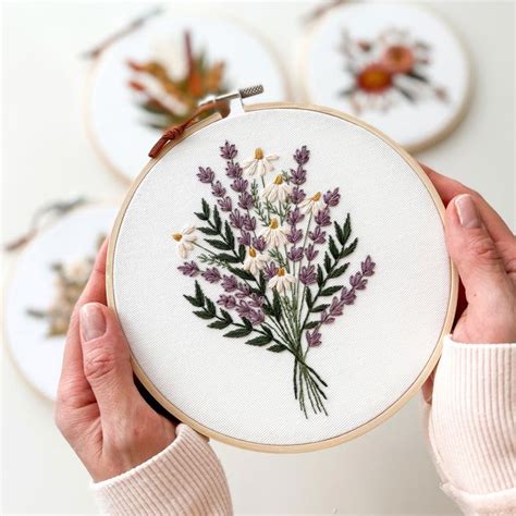 Lavender And Daisies Embroidery Kit Embroidery Kit Lavender Lavender