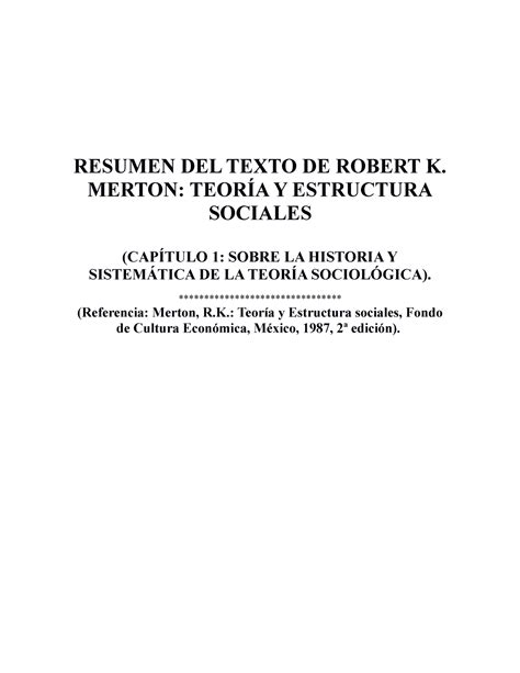 K Merton Teoria Y Estructura Sociales Resumen Del Texto De Robert K