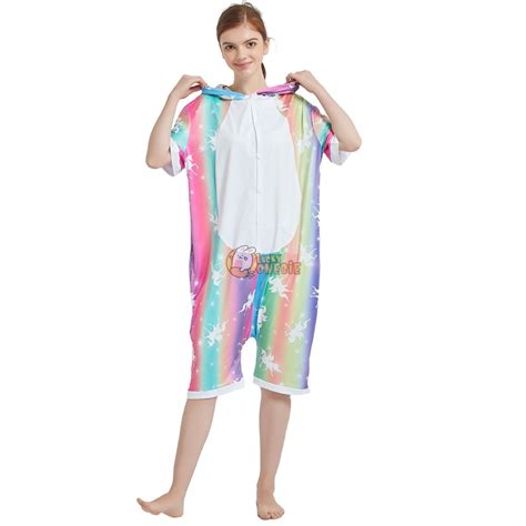 Rainbow Unicorn Onesie Pajamas For Adult Short Sleeve Summer Vertical