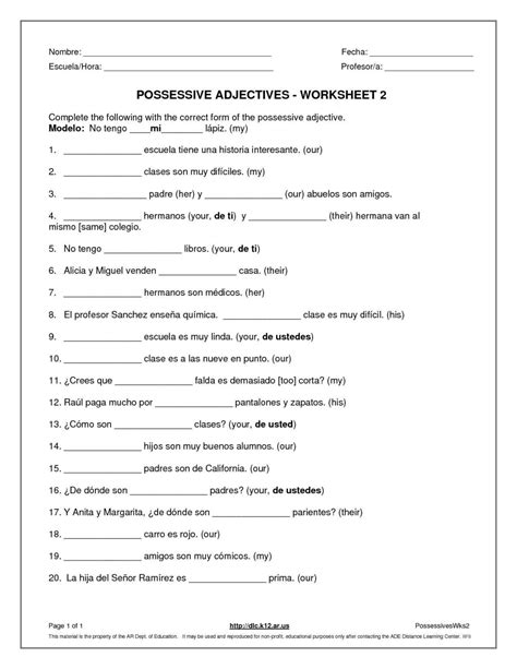 Adjective Agreement Spanish Worksheet