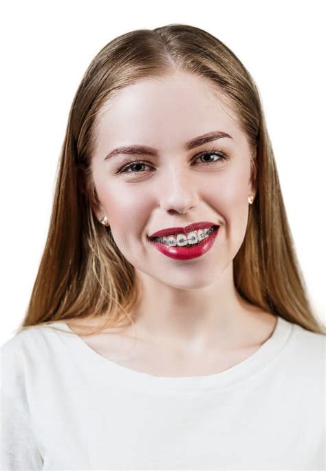 Blond Teenage Girl Wearing Braces Stock Photo Image Of Cute