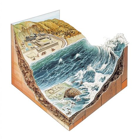 A crosssection diagram showing how an underwater earthquake triggers a ...