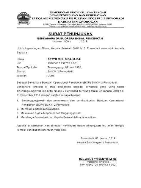surat penunjukan bendahara  koleksi gambar