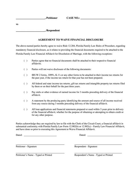 Waive Financial Disclosure Fill Online Printable Fillable Blank