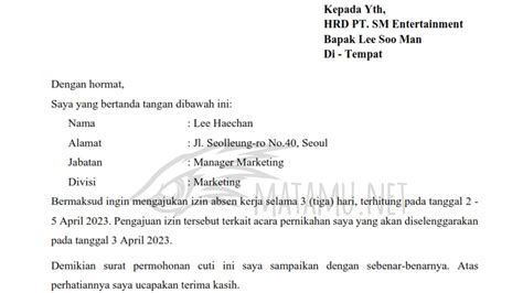 Contoh Surat Permohonan Cuti Menikah Matamu Hot Sex Picture