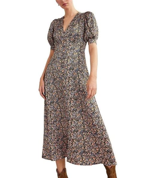 Boden Satin Midi Tea Dress In Brown Lyst