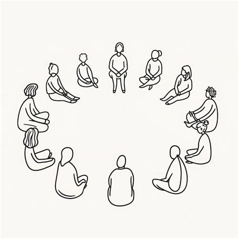 Premium Photo A Minimalistic Cute Cartoonish Line Drawing Of People Sitting In A Circle