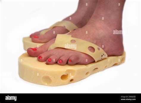 Fashion, cheese feet, sandals made of Emmental cheese, Berlin Germany Stock Photo - Alamy