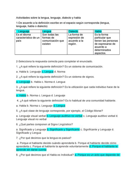 Tarea 2 Lenguaje 1 Ffffffff Actividades Sobre La Lengua