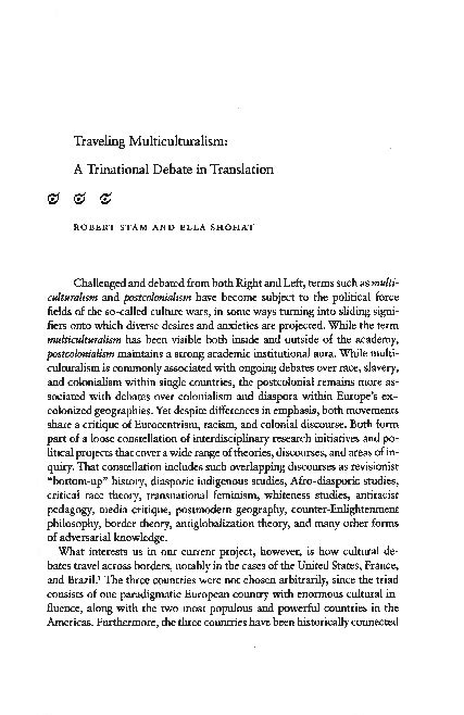 Pdf Traveling Multiculturalism A Debate In Translation” Co