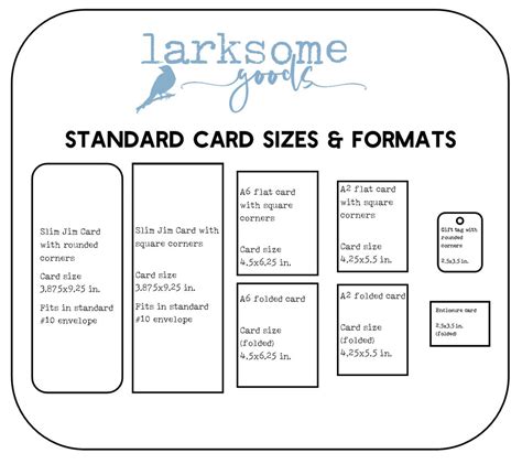 Note Card Sizes Chart