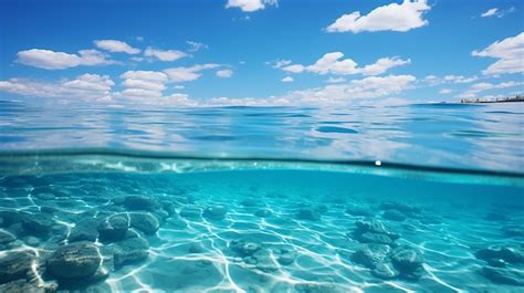 Premium Ai Image Photo Bright Blue Ocean With A Smooth Wave Back