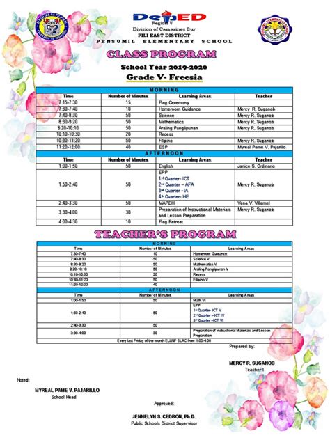 Class Program Grade 5 Pdf Schools Learning