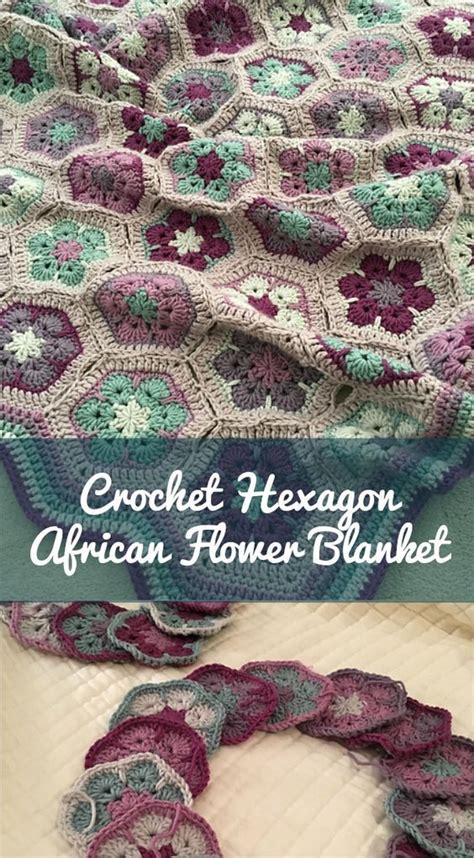 Crochet Hexagon Afghan Flower Blanket With Text Overlay That Reads