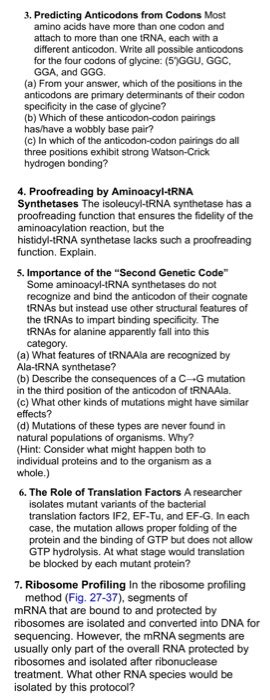 Solved 3. Predicting Anticodons from Codons Most amino acids | Chegg.com