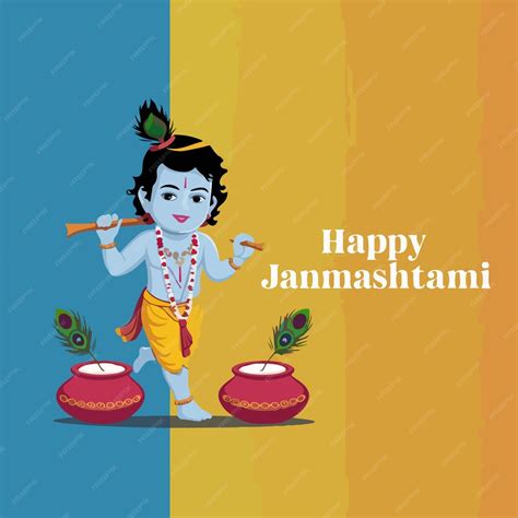 Lord Krishna Janmashtami Indian Festival Celebration Illustration