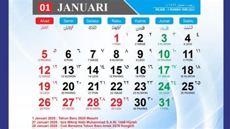 Kalender 2025 Lengkap Tanggal Merah Libur Idul Fitri Hijriyah Pasaran