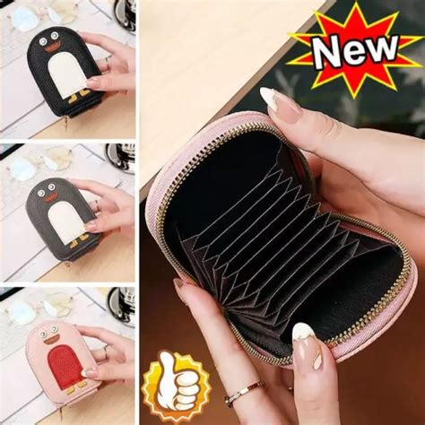 Cartoon Penguin Business Card Holder Pu Coin Purse Cute Wallet Bag 2024